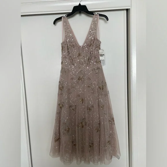 white christmas dresses Aidan Mattox Womens Embroidered Sequined Cocktail Dress Twilight